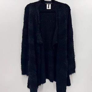 BCBG MaxAzria Fuzzy Loose Knit Sweater Cardigan Long Open Waterfall Front